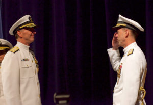 “I relieve you, sir.” Outgoing CNO ADM Jonathan Greenert with his relief, ADM John Richardson.