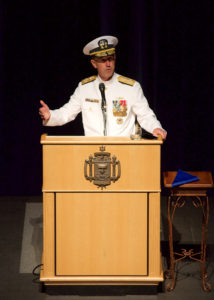 ADM John Richardson giving his first address as the 31st CNO.